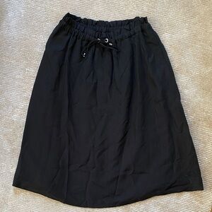 Ann Taylor Linen Blend Midi Skirt Black Elastic Waist Front Tie Size L NWT